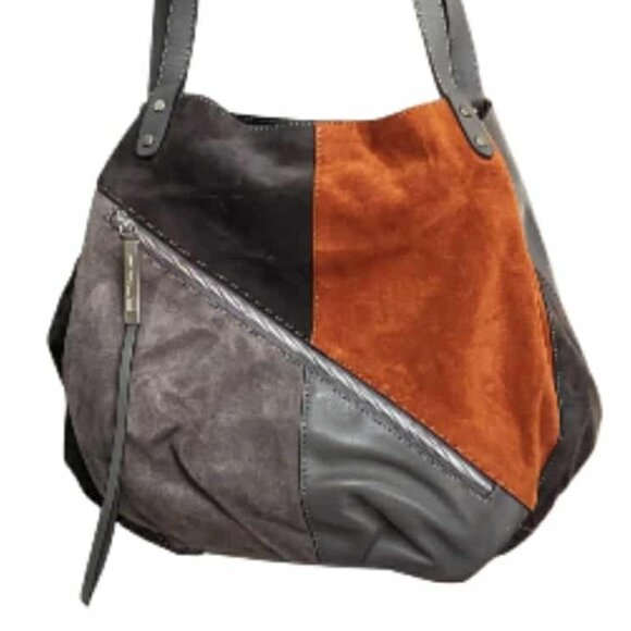 Innue Patchwork Leather Suede Italian Bag Hobo Style Purse Oversized - Picture 2 of 16